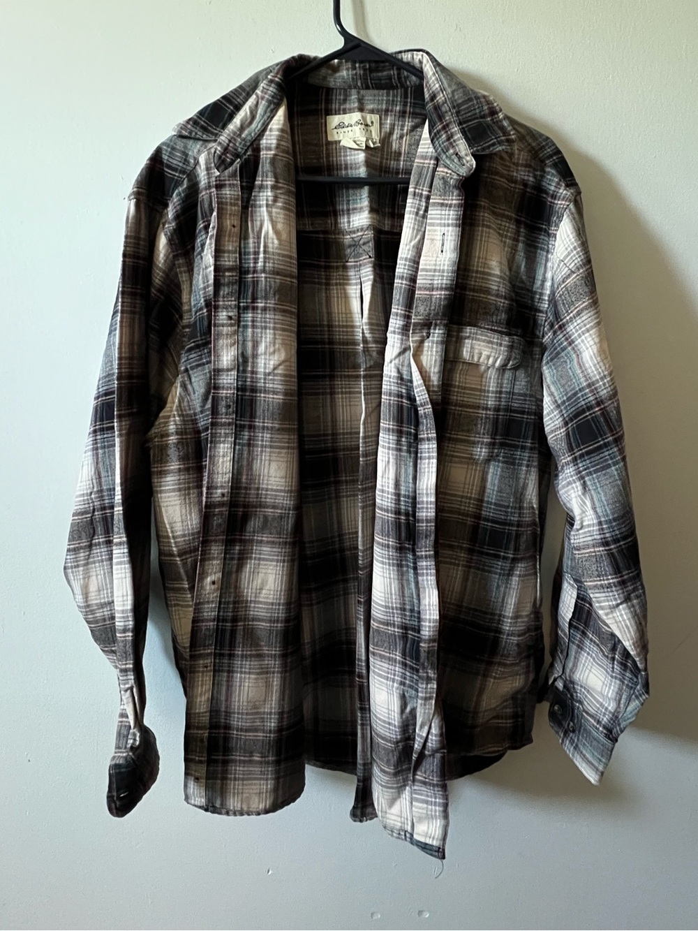 Eddie Bauer Men's Black & Gray Plaid Flannel Cotton Shirt